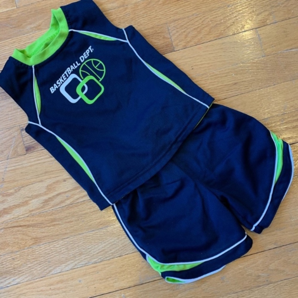 Athletic Works Navy Blue and Green Jersey Top and Shorts Set